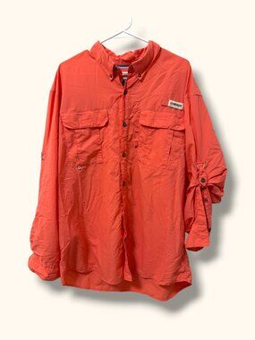 Magellan Outdoors Fishing Shirt Mens XL Orange Long Sleeve Moisture Wicking